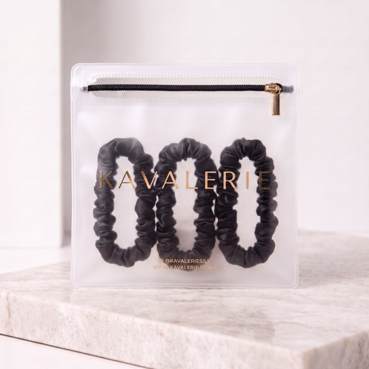 Skinny Silk Scrunchie 3 Pack — Black