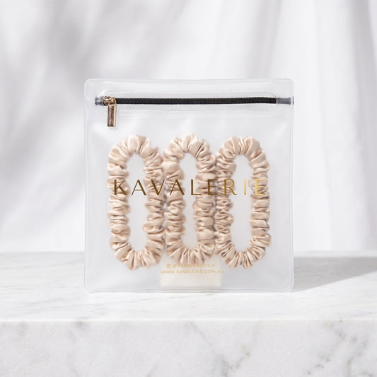 Skinny Silk Scrunchie 3 Pack — Champagne
