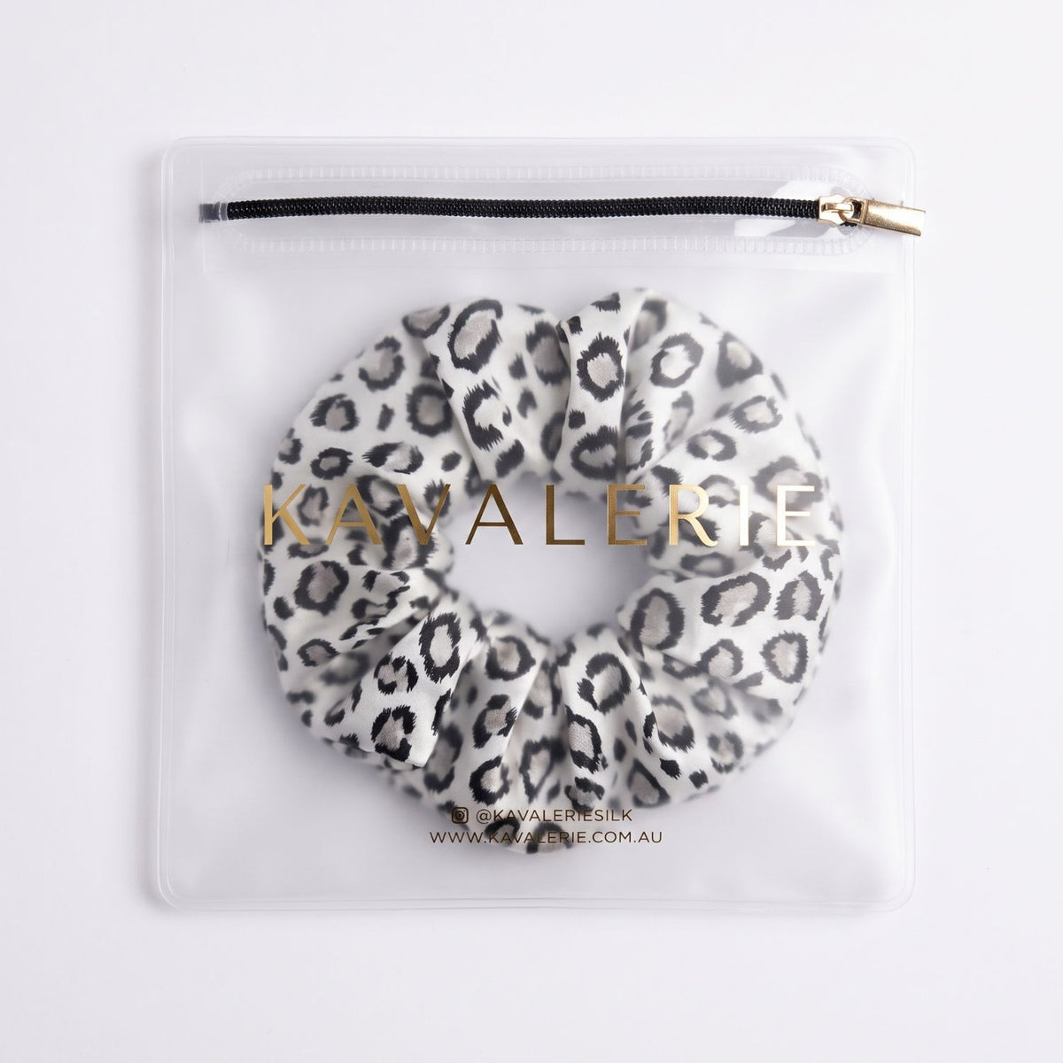 Large Silk Scrunchie Single — Snow Leopard