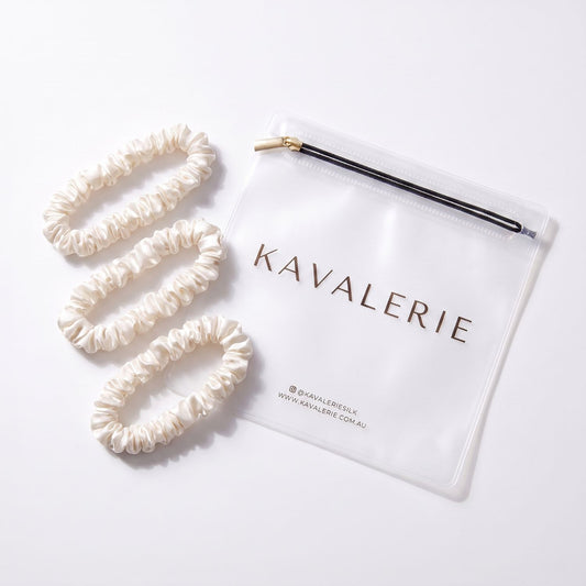 Skinny Silk Scrunchie 3 Pack — Ivory