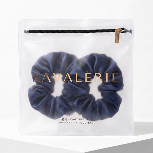 Midi Silk Scrunchie 2 Pack — Navy