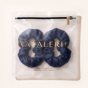 Midi Silk Scrunchie 2 Pack — Navy