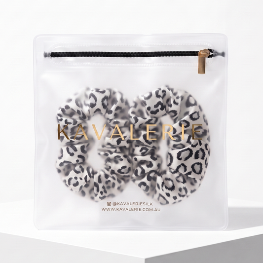 Midi Silk Scrunchie 2 Pack — Snow Leopard