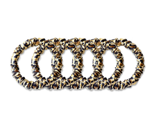 100% Silk Skinny Scrunchies 5 Pack - LEOPARD - Kavalerie - SCRUNCHIE -