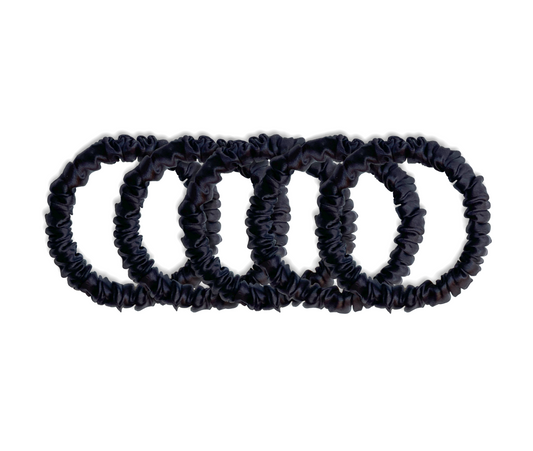 100% Silk Skinny Scrunchies 5 Pack - BLACK - Kavalerie - SCRUNCHIE -